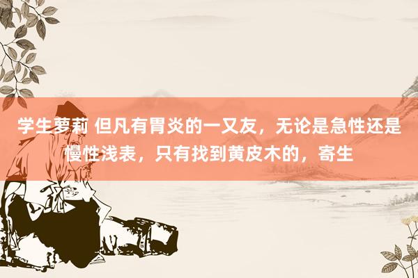 学生萝莉 但凡有胃炎的一又友，无论是急性还是慢性浅表，只有找到黄皮木的，寄生