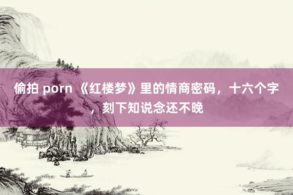 偷拍 porn 《红楼梦》里的情商密码，十六个字，刻下知说念还不晚