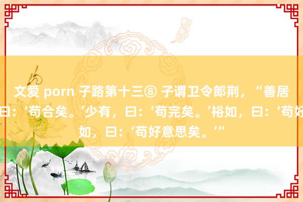 文爱 porn 子路第十三⑧ 子谓卫令郎荆，“善居室。始有，曰：‘苟合矣。’少有，曰：‘苟完矣。’裕如，曰：‘苟好意思矣。’”